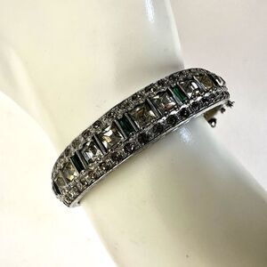 Allco silver green rhinestone bangle 
 hinged bracelet